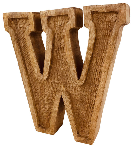 Hand Carved Wooden Embossed Letter W - Kozeenest