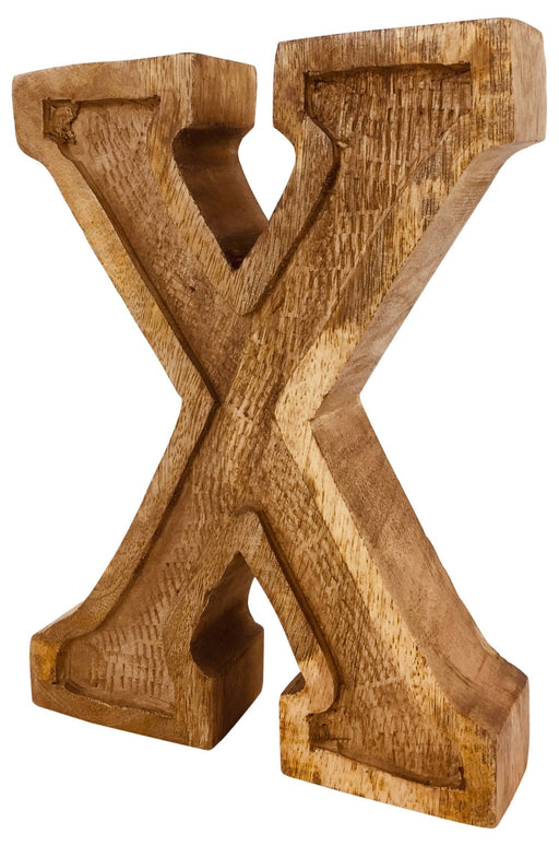 Hand Carved Wooden Embossed Letter X - Kozeenest