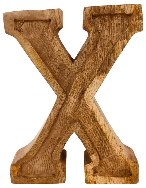 Hand Carved Wooden Embossed Letter X - Kozeenest