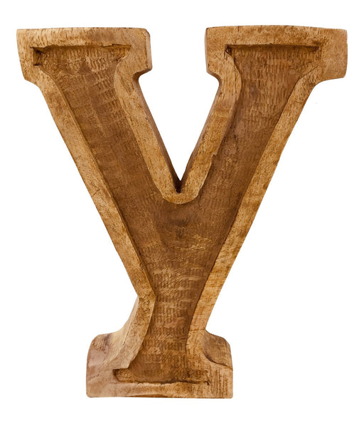 Hand Carved Wooden Embossed Letter Y - Kozeenest