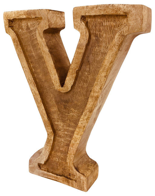 Hand Carved Wooden Embossed Letter Y - Kozeenest