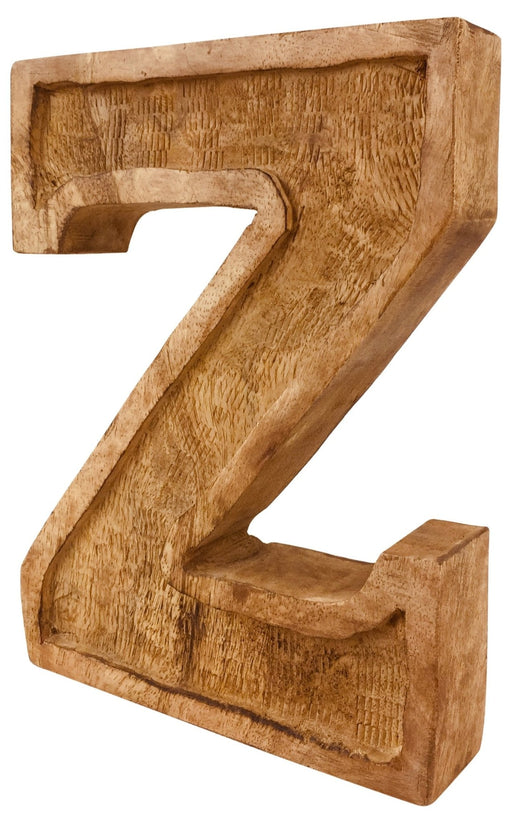 Hand Carved Wooden Embossed Letter Z - Kozeenest