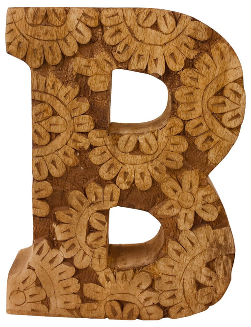 Hand Carved Wooden Flower Letter B - Kozeenest