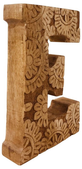 Hand Carved Wooden Flower Letter E - Kozeenest