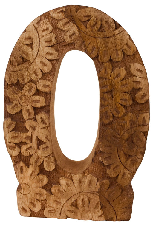 Hand Carved Wooden Flower Letter O - Kozeenest