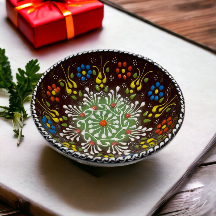 Handmade Ceramic Bowl Mexican Brown&Green 12cm - Kozeenest