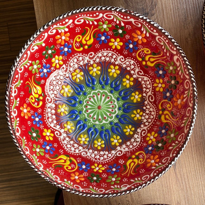 Handmade Ceramic Bowl Mexican Red 21cm - Kozeenest