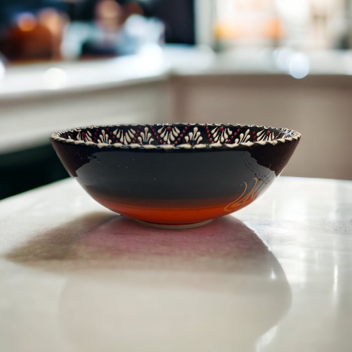 Handmade Ceramic Bowl Tulip Orange to Black 21cm - Kozeenest