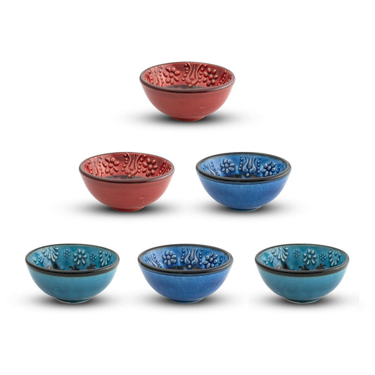 Handmade Ceramic Bowls Set of 6 Multicolour 8cm - Kozeenest
