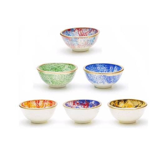 Handmade Ceramic Bowls Set of 6 Quirky Multicolour 8cm - Kozeenest