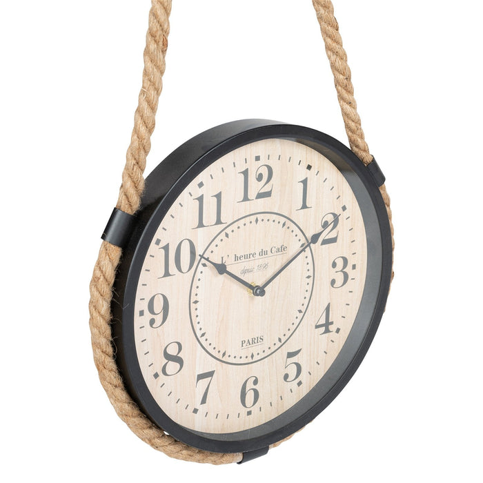 Industrial Hanging Rope Round Black Metal Clock - Kozeenest