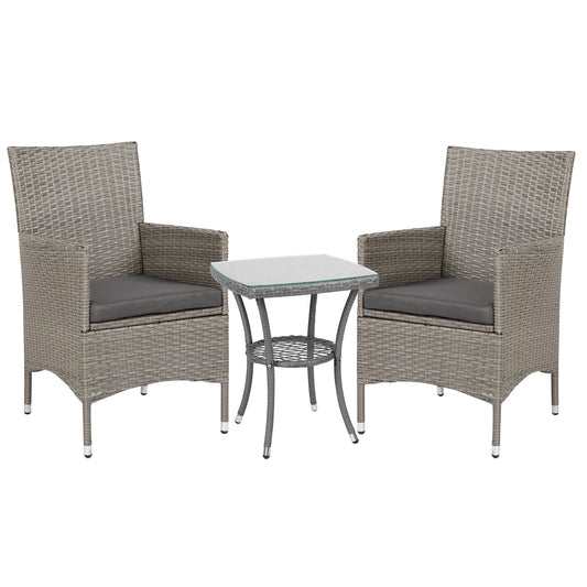 Three-Piece Rattan Bistro Set,with Cushions, Garden Furniture,Wicker Weave Conservatory Companion, Chair Table Set - Grey-0