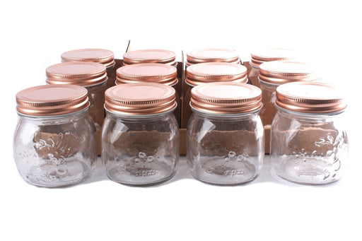 Kitchen Glass Embossed Storage Jar With Copper Screw Lid - Large - Kozeenest