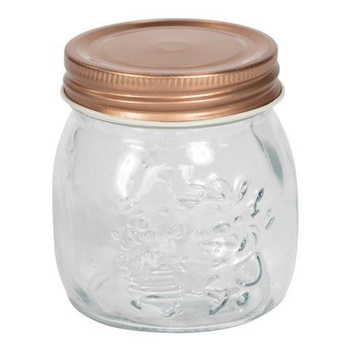 Kitchen Glass Embossed Storage Jar With Copper Screw Lid - Large - Kozeenest