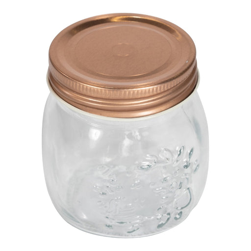 Kitchen Glass Embossed Storage Jar With Copper Screw Lid - Small - Kozeenest