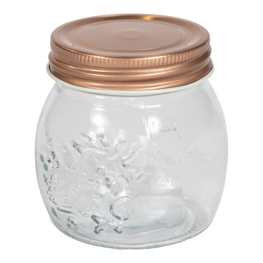 Kitchen Glass Embossed Storage Jar With Copper Screw Lid - Small - Kozeenest