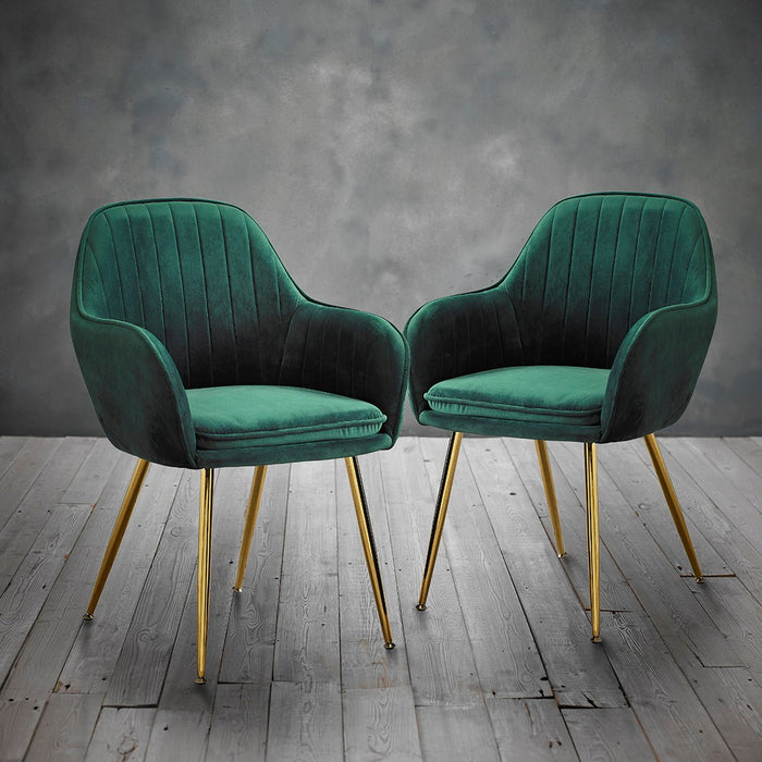 Lara Dining Chair Forest Green With Gold Legs (Pack of 2)-1