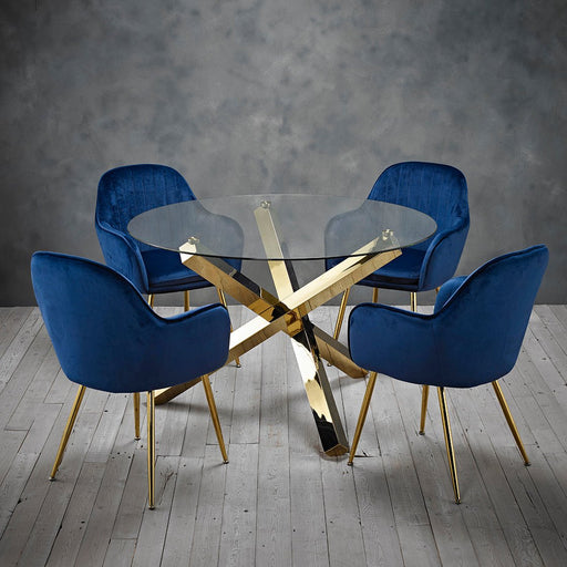 Lara Dining Chair Royal Blue With Gold Legs (Pack of 2)-1