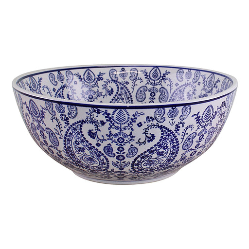 Large Ceramic Bowl, Vintage Blue & White Paisley Design - Kozeenest