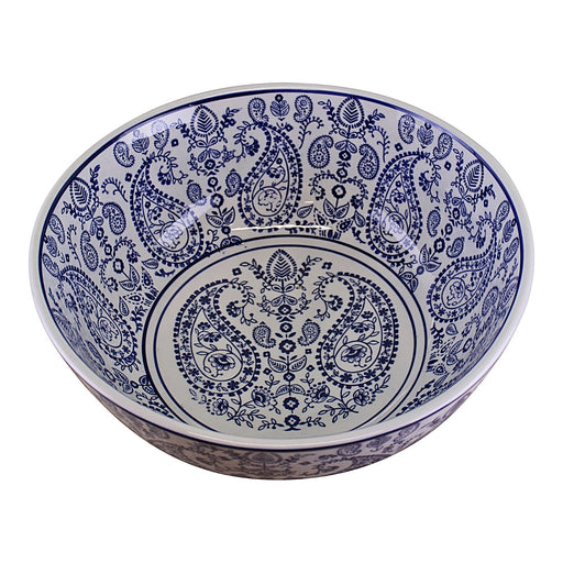 Large Ceramic Bowl, Vintage Blue & White Paisley Design - Kozeenest