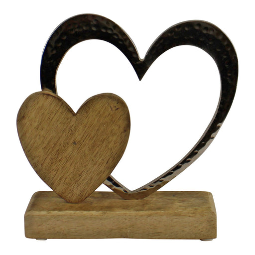 Large Double Heart On Wooden Base Ornament - Kozeenest