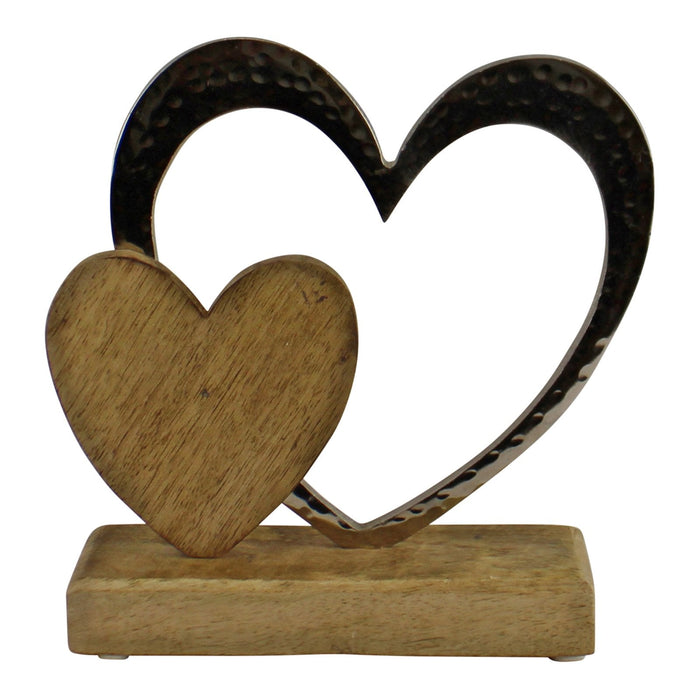 Large Double Heart On Wooden Base Ornament - Kozeenest