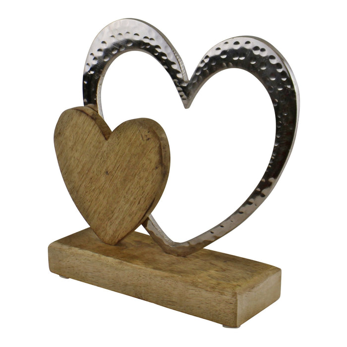 Large Double Heart On Wooden Base Ornament - Kozeenest