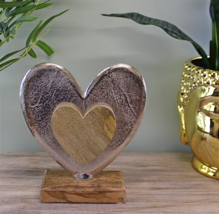 Large Metal and Wood Standing Heart Decoration - Kozeenest