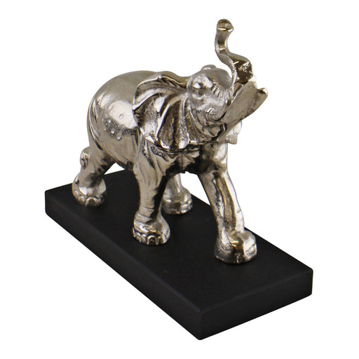 Large Ornamental Silver Metal Elephant On Plinth - Kozeenest