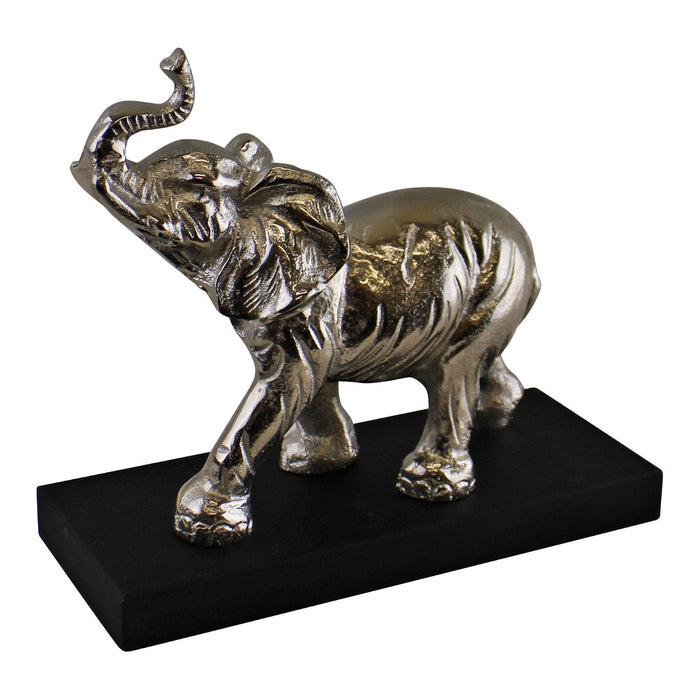 Large Ornamental Silver Metal Elephant On Plinth - Kozeenest