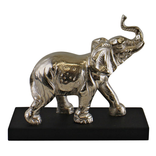 Large Ornamental Silver Metal Elephant On Plinth - Kozeenest