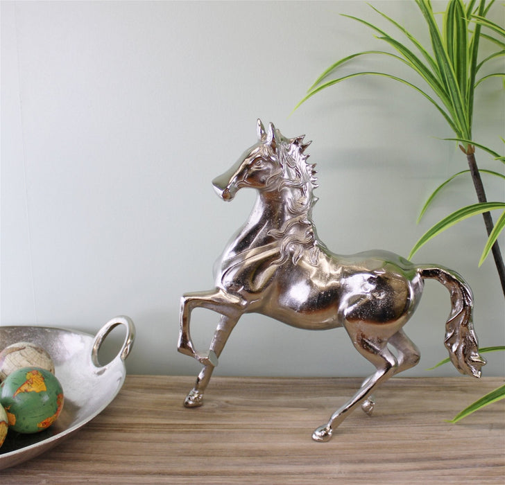 Large Silver Metal Horse Ornament, 39cm Tall - Kozeenest