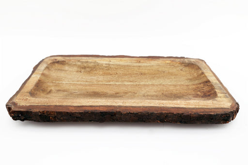 Large Wooden Platter Tray With Bark Edging - Kozeenest