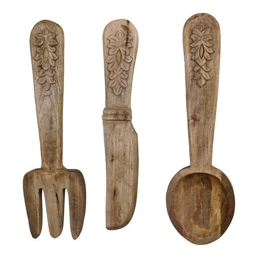 Large Wooden Wall Hanging Cutlery Set of 3 - Kozeenest