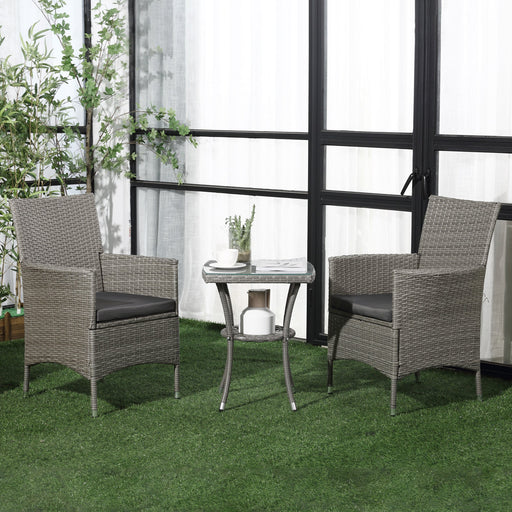 Three-Piece Rattan Bistro Set,with Cushions, Garden Furniture,Wicker Weave Conservatory Companion, Chair Table Set - Grey-1