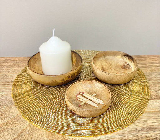 Mango Wood Round Bowls Three Piece - Kozeenest