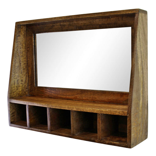 Mango Wood Wall Shelf With Mirror & Storage Slots - Kozeenest