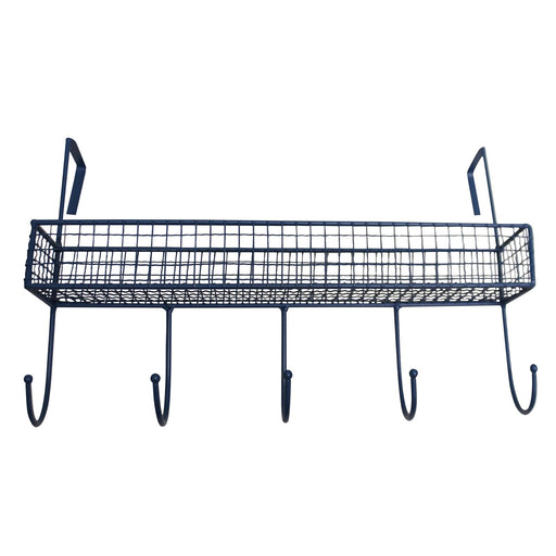 Mesh Over Door Shelf With 5 Hooks Blue - Kozeenest