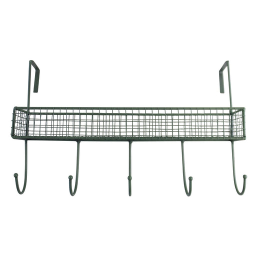 Mesh Over Door Shelf With 5 Hooks Green - Kozeenest