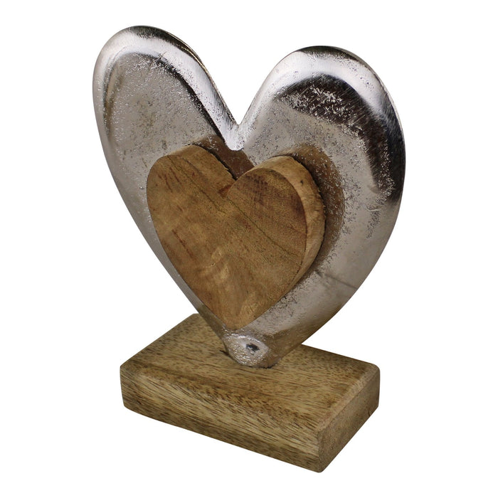 Metal and Wood Standing Heart Decoration - Kozeenest