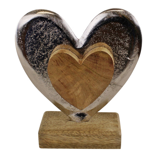 Metal and Wood Standing Heart Decoration - Kozeenest