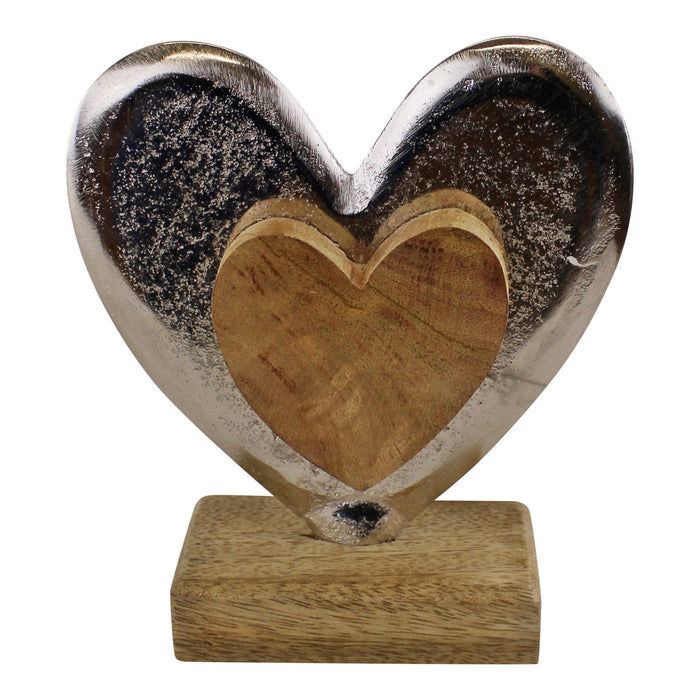 Metal and Wood Standing Heart Decoration - Kozeenest