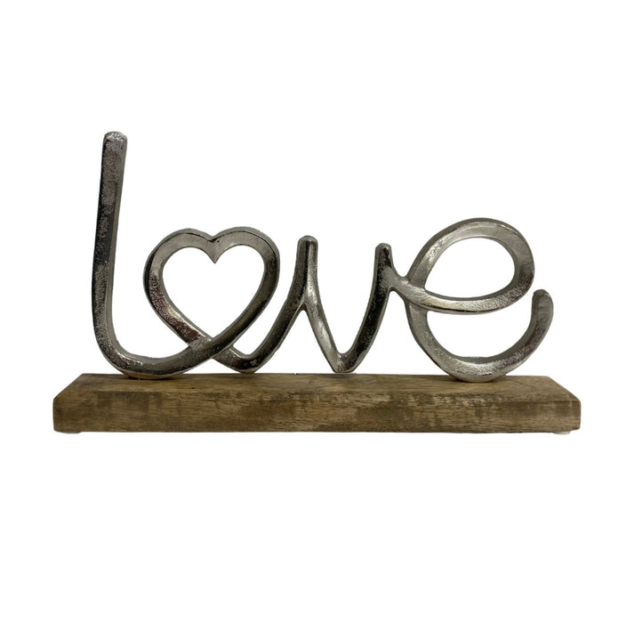 Metal Silver Love Ornament On A Wooden Base - Kozeenest