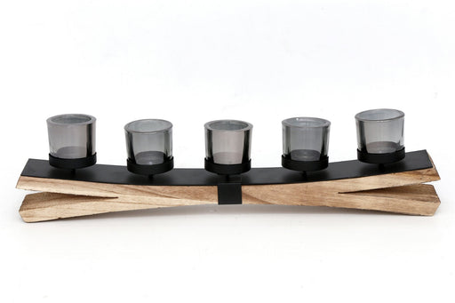 Metal Tealight Holder On Wooden Base 54cm - Kozeenest