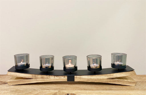 Metal Tealight Holder On Wooden Base 54cm - Kozeenest