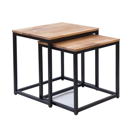 Mirelle Nest Of Tables Solid Oak Black Metal Frame-0