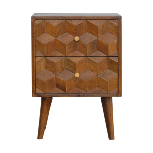 Chestnut Cube Carved Bedside-0