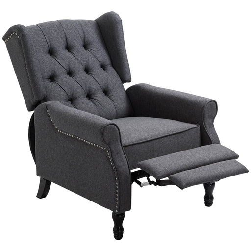 Recliner Armchair for Living Room, Reclining Chair, Wingback Chair with Button Tufted Back and Footrest, Dark Grey-0