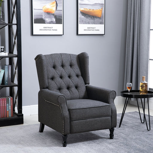 Recliner Armchair for Living Room, Reclining Chair, Wingback Chair with Button Tufted Back and Footrest, Dark Grey-1