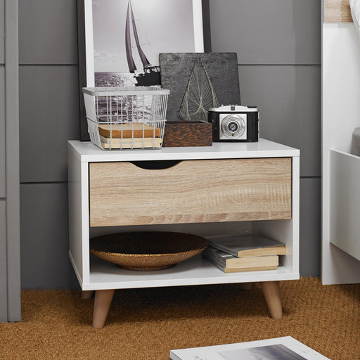 Stockholm 1 Drawer Bedside White-Oak-1